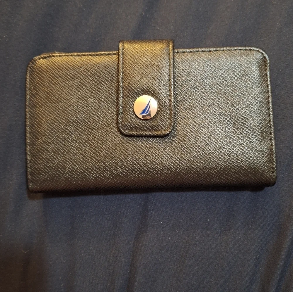 Nautica Black Textured Wallet with Snap Closure RFID Protection